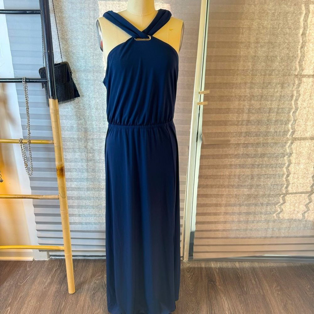 INC Navy Blue Halter Jersey Dress with back straps